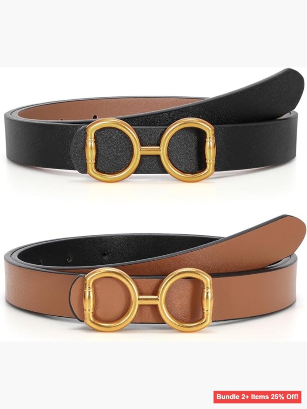 Reversible Leather Belt Adjustable Gold Buckle Women's Fashion Accessory